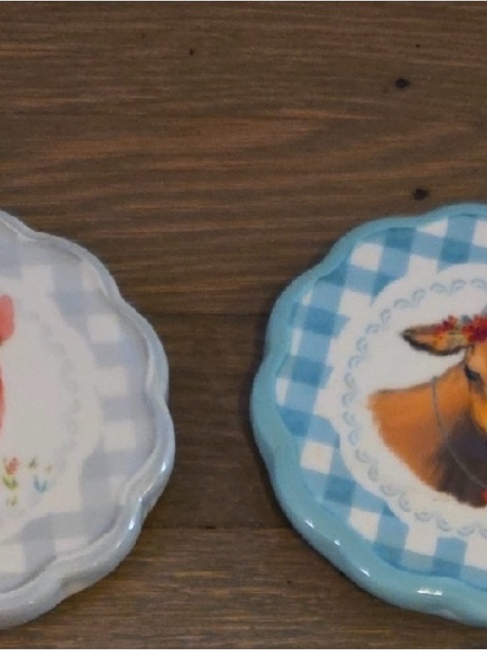 The Pioneer Woman Blue Gingham Scalloped Ceramic Coasters (Set of 2 ONLY)
